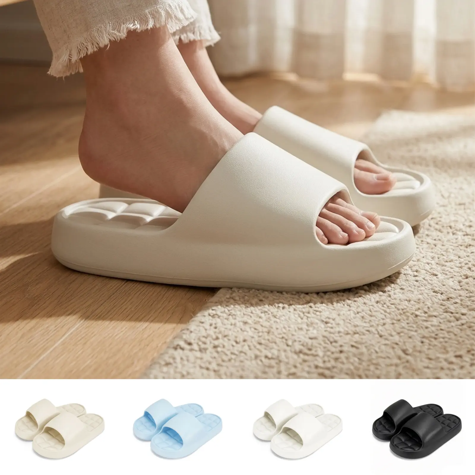 Women's Slippers - Comfort Thick Sole Slip Ons, Plain Minimalist Solid Color Casual Flats, Cozy All Seasons Indoor Outdoor Daily Wear & Gift Shoes