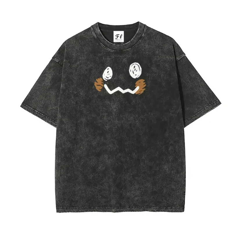 Men's Oversized Vintage Pocket Monsters Graphic T-Shirt - Round Neck, Short Sleeve, Stretch Washed Batik Cotton, Pre-Shrunk, Super Soft Unisex Streetwear Top
