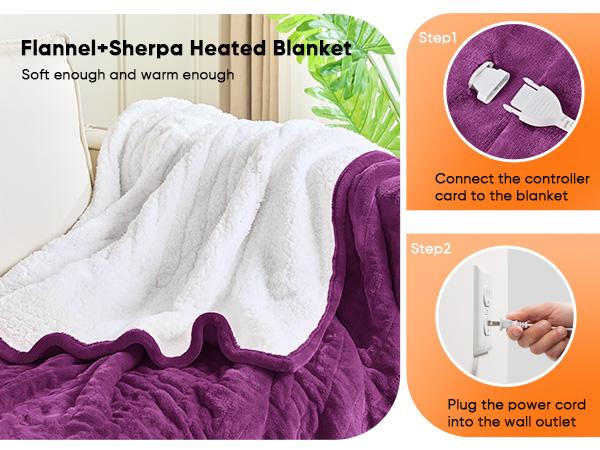 Greenoak Heated Blanket Electric Throw 50"X60", Heating Blanket with 10 Heat Levels 8 Hours Auto-Off,Fleece Soft Christmas Blanket,Gifts for Grandma Seniors Mom