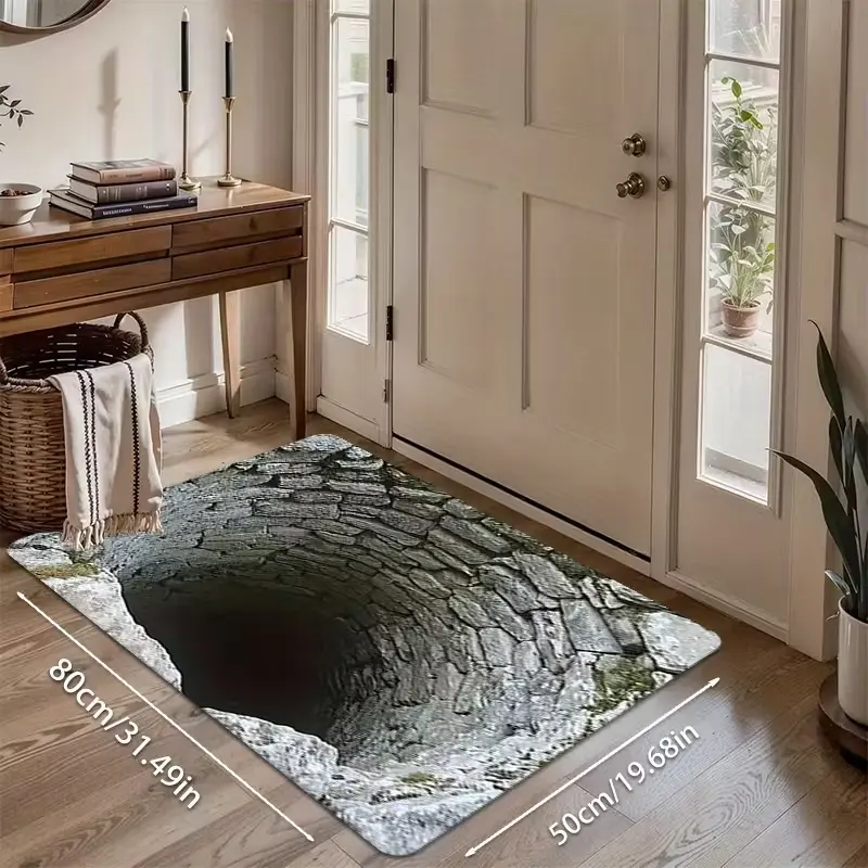 Front Door Mat Outside Entrance,Stone Bottomless Hole Area Rug for Living Room 3D Trap Optical Visual Illusion Rugs Playroom Floor Carpet Mat Non-Slip,Pet-Friendly Home Decor,Durable Floor Rug Decorative,Lightweight Foldable Indoor/Outdoor/Bath Rug