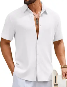 COOFANDY Mens Short Sleeve Casual Shirts Button Down Striped Summer Shirts Textured Vacation Beach Shirt