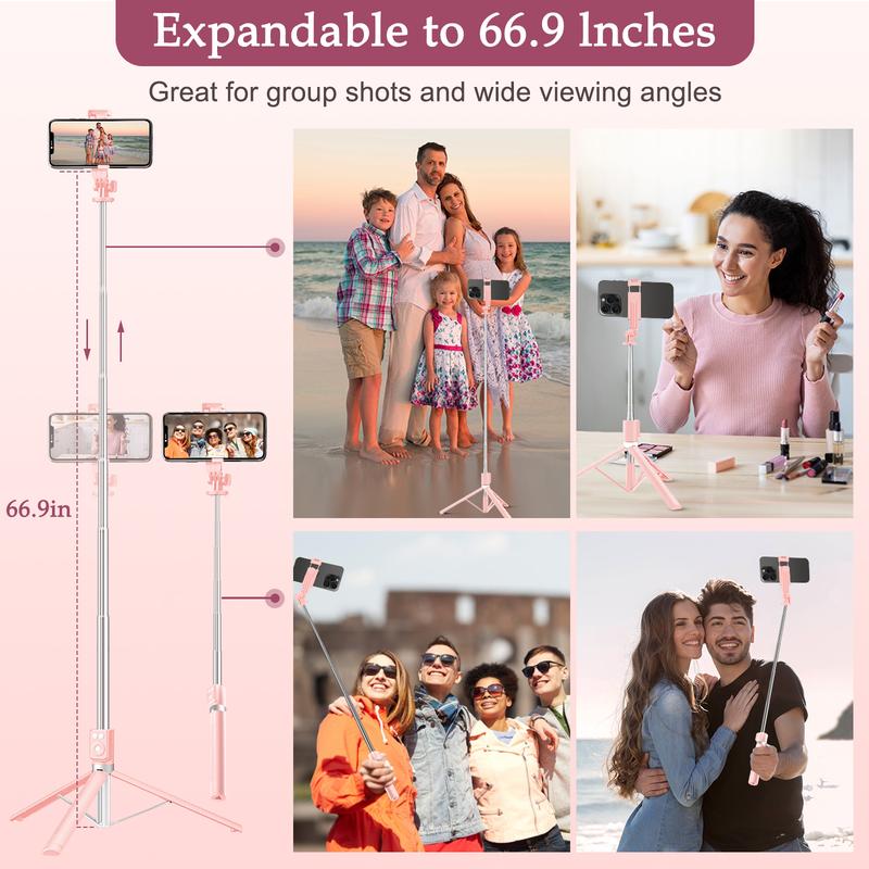 6-in-1 Selfie Tripod w/Dual Fill Lights & Wireless Remote | Portable Adjustable Phone Stand | Detachable 360° Compact Travel Tripod