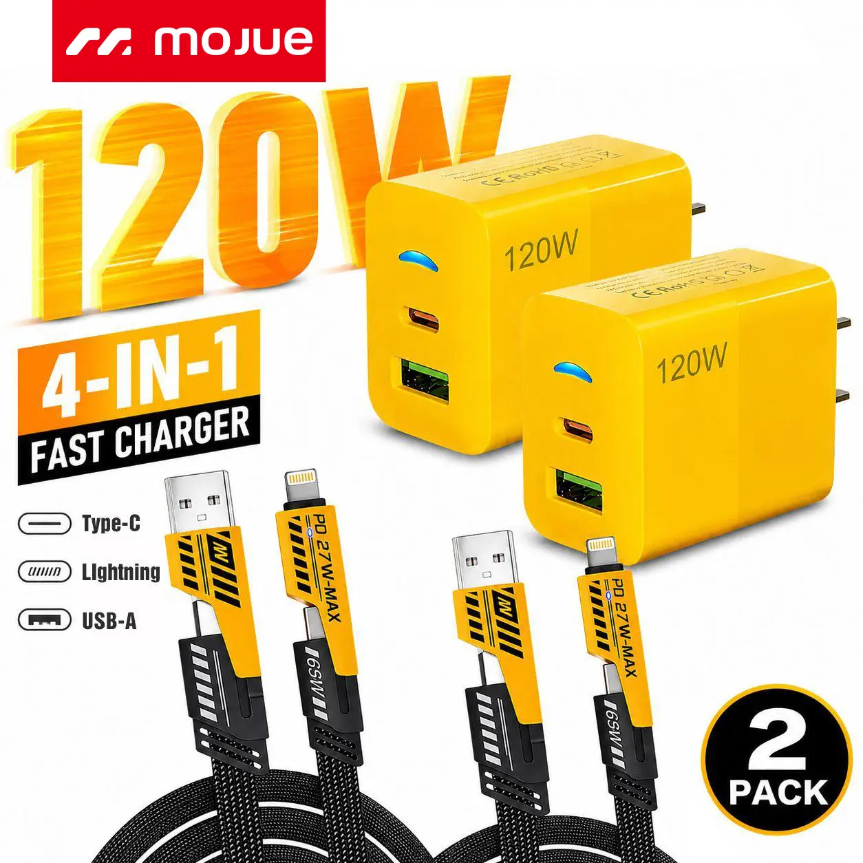 1-Pack Portable Fast Charger,New 120W Type C/USB A dual-port adapter,  mechanical style multi-functional cable, suitable for gaming, office, travel 5FT Flat Braided Charger Cord for iPhone 17/16/15/14/13/12Pro Max/iPad/Airpods/Samsung tiktokshopbacktoscho