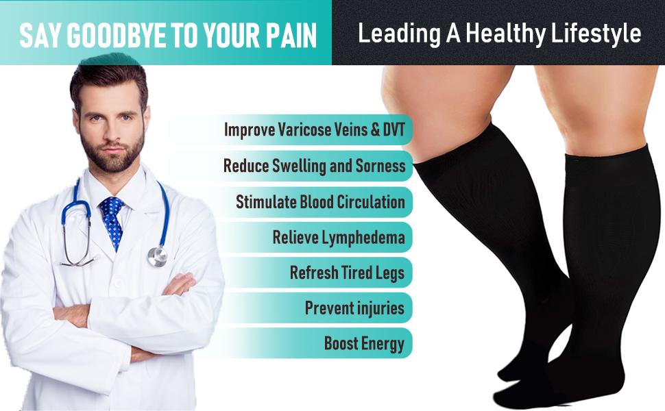Tinylemon 3 Packs Plus Size Compression Knee High Sports Socks for Women and Men Wide Calf Stockings Breathable