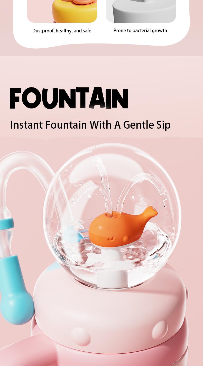 【COMOBEBE】24oz Stainless Steel Whale Fountain Tumbler – Spill-Proof, Dual Lids, Durable Handle, Dishwasher Safe, Cute and Fun for Kids & Adults