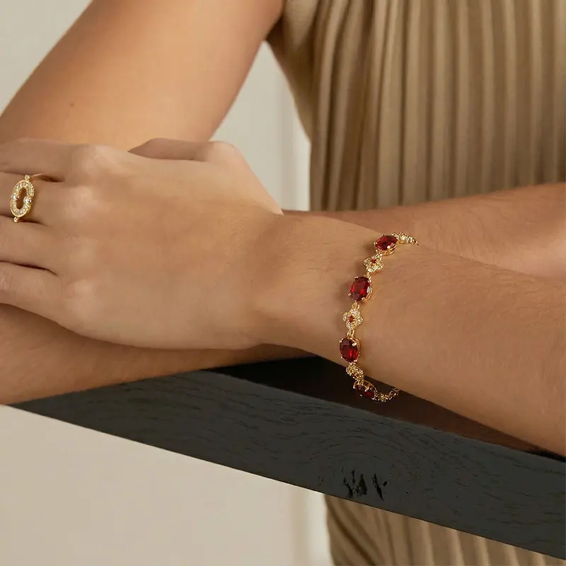 Red Garnet Gemstone Bracelet - Best Gift for Girlfriend Mom Wife - January Birthstone Jewelry Present