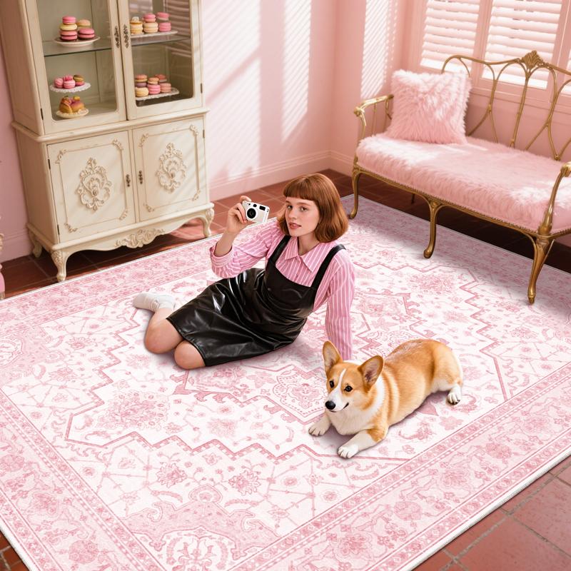 PLUMLIK Bohemian Washable Rugs For Living Room, Dining Room, Soft Low Pile Rug Non Slip Decorative Rug For Bedroom, Performance Rug For Home Decor, Ideal For High Traffic Areas, Gift For Valentine's Day, Housewarming non-shedding boho large carpet rug of