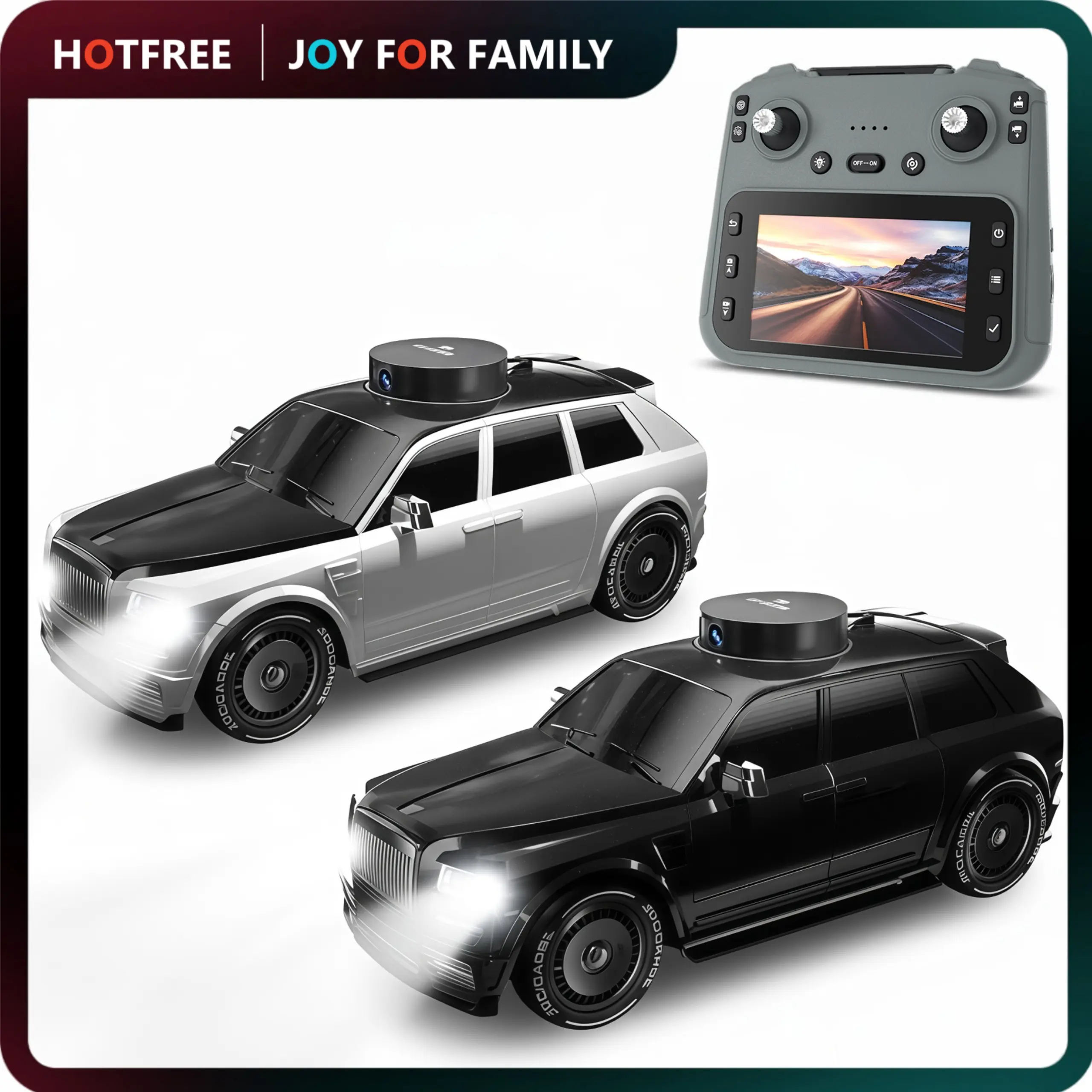 Hotfree 1/24 RC Drift Car with HD Camera, 4WD High Speed FPV Remote Control Car with Dual Joystick Screen Remote, Rotatable & Elevating Camera Live Video, Indoor Outdoor Racing Toy, Birthday Christmas Gift for Kids Boys