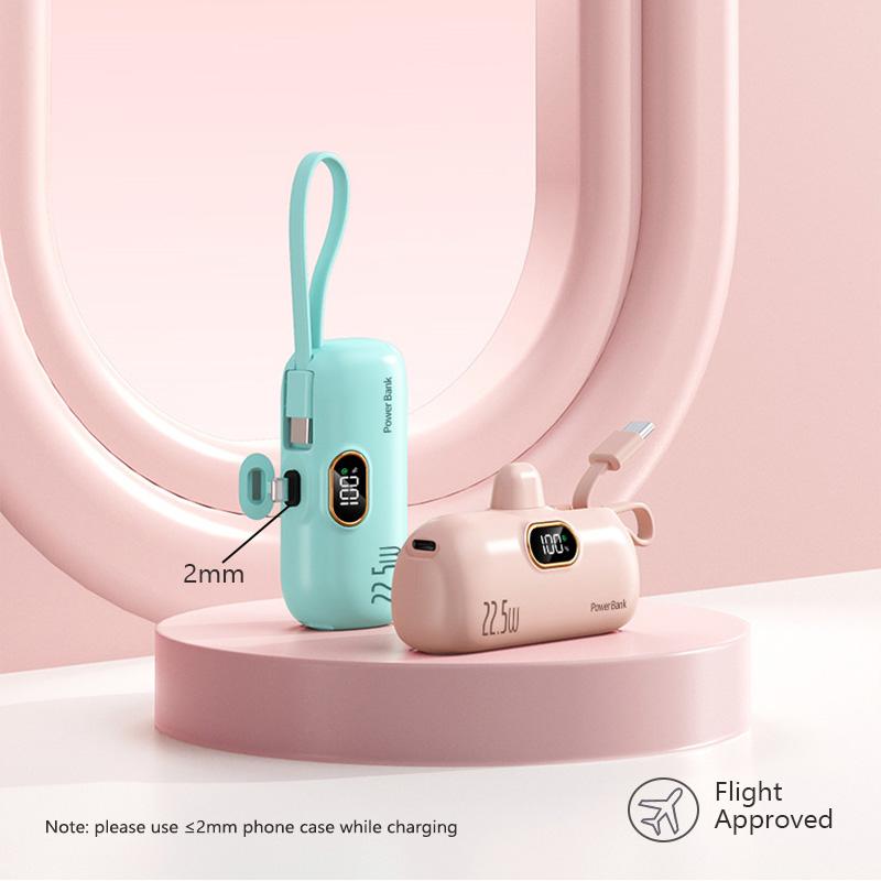 [Summervibes] 5000mAh Mini Portable Charger Power Bank for phone, 22.5W Fast Charger with 3-Output and Digital Display, Lightwight and Compact