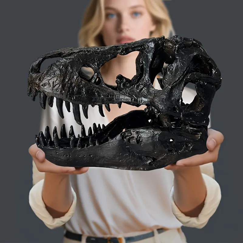 1pc Large 3D Resin Tyrannosaurus Rex Artificial Bone Statue - Handmade Unisex Dinosaur Head Model with Bone Texture, No Power Needed, Fine Craftsmanship, Home Office Desk Decor, Indoor Home Ornaments