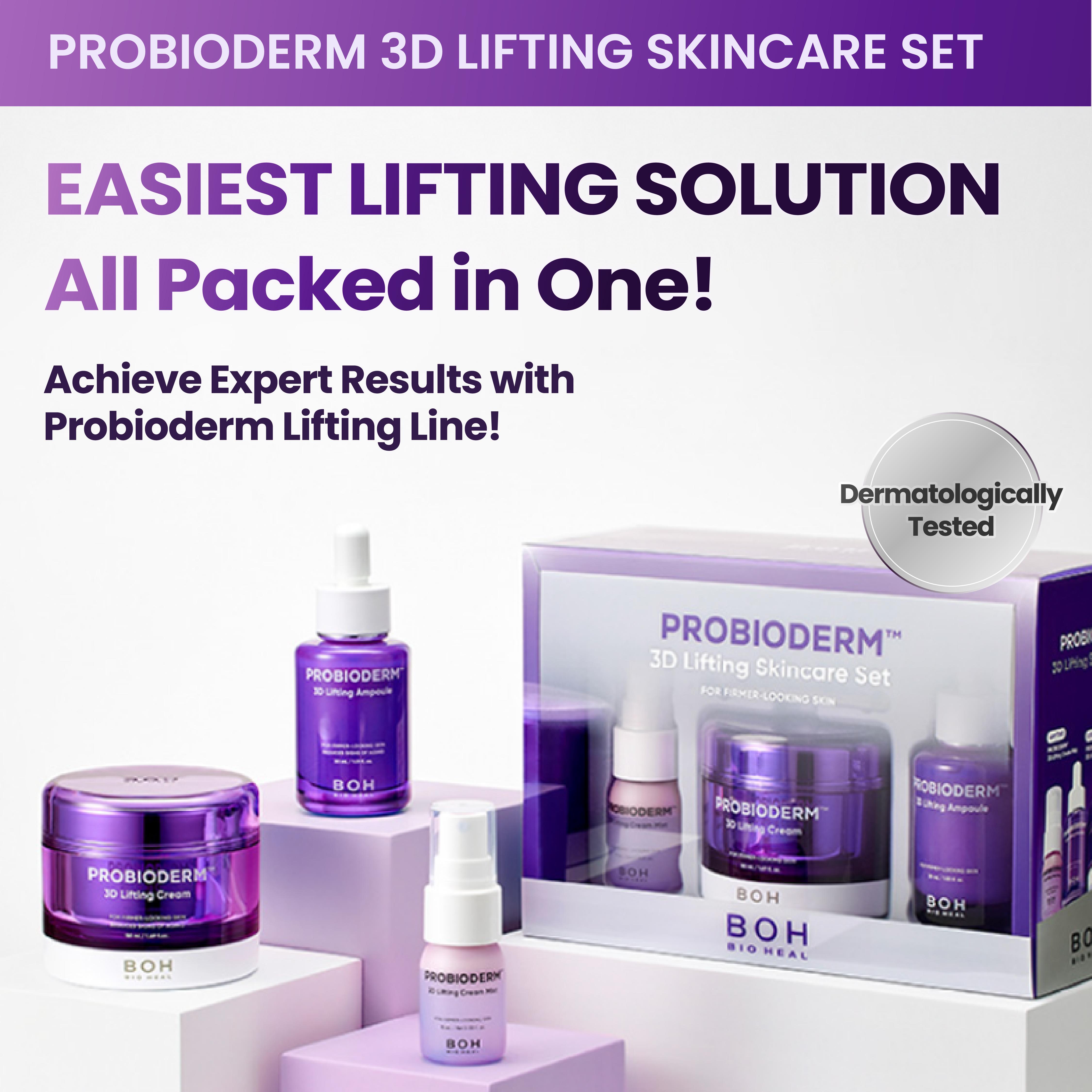 BIOHEAL BOH Probioderm 3D Lifting Skincare Set | Anti-Aging Face Moisturizer Night Cream, Ampoule & Facial Serum Spray | Korean Skin Care Kit for Firming & Hydration | K Beauty Gift Set for Women