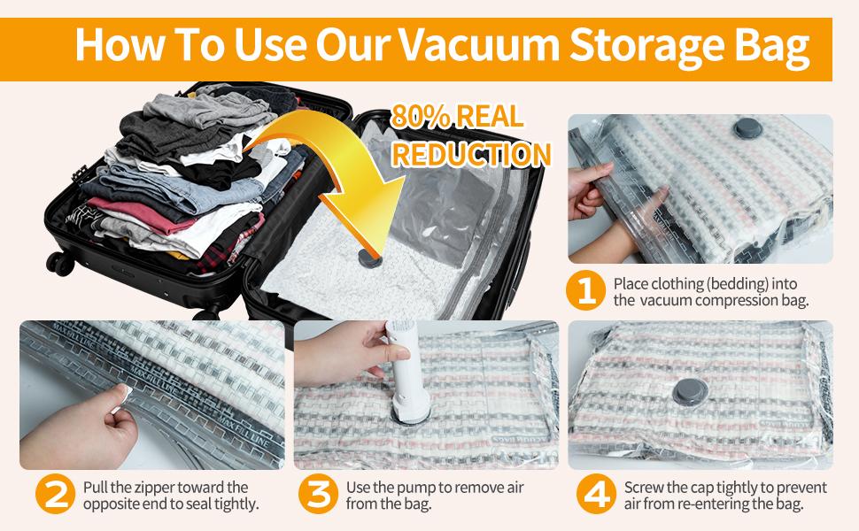 HORTINEST [2026 Upgraded] 15 Pack Travel Vacuum Storage Bags for Clothing with Rechargeable Electric Pump Vacuum Bags for Travel with Rechargeable Electric Pump, Space Saver Bags Carry-on Size Compression Packing Bags for Luggage and Suitcase Organiser