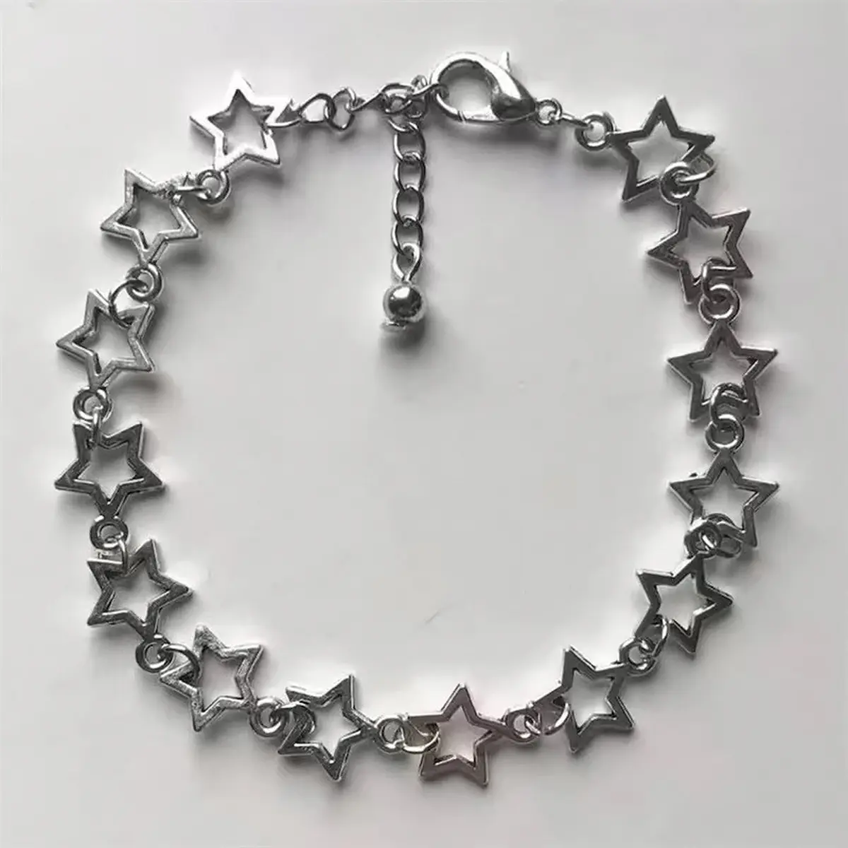 Hollow Star Bracelet with Simulated Gemstone, Simple Metal Coated Jewelry, Unisex Personality Chain for Daily Wear or Birthday Gift, Star Shape, Adults, Simple Look, Bracelets, Metal Coating, Hollow 5-Pointed Star