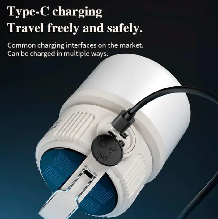 BougeRV Portable Solar Camping Lantern – LED Bulb with Hook, USB Rechargeable Hanging Tent Light, Table Lantern & Flashlight for Camping, Outdoor, Home, Office, Power Outages & Emergency Lighting