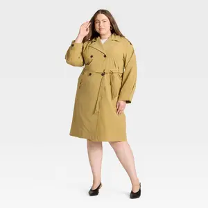 Women's Relaxed Trench Coat - A New Day Tan 1X