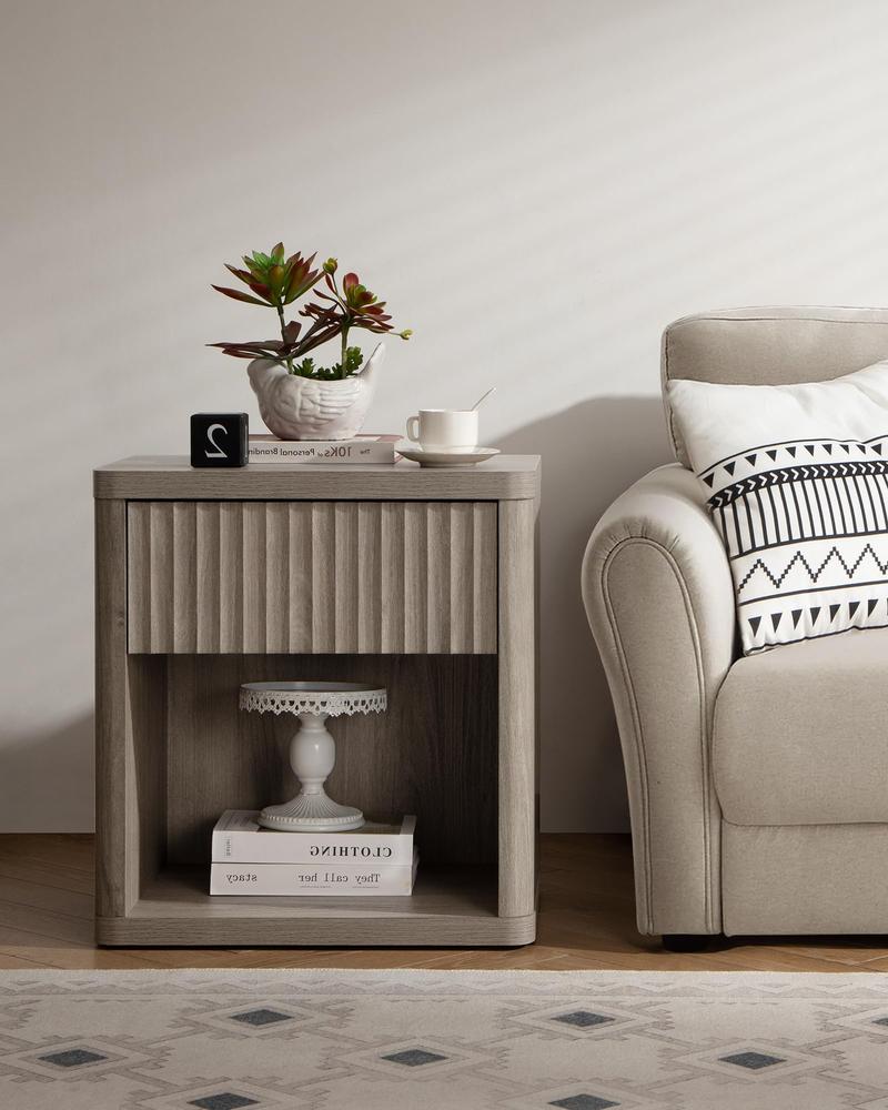 SICOTAS Night Stand with Drawer Storage Bed Side Table End Table 22.7"x 15.4" x 24.1" Large Modern Wide Bedside Stand Mid Century Night Stands for Bedroom Living Room Sofa Couch Office Minimal