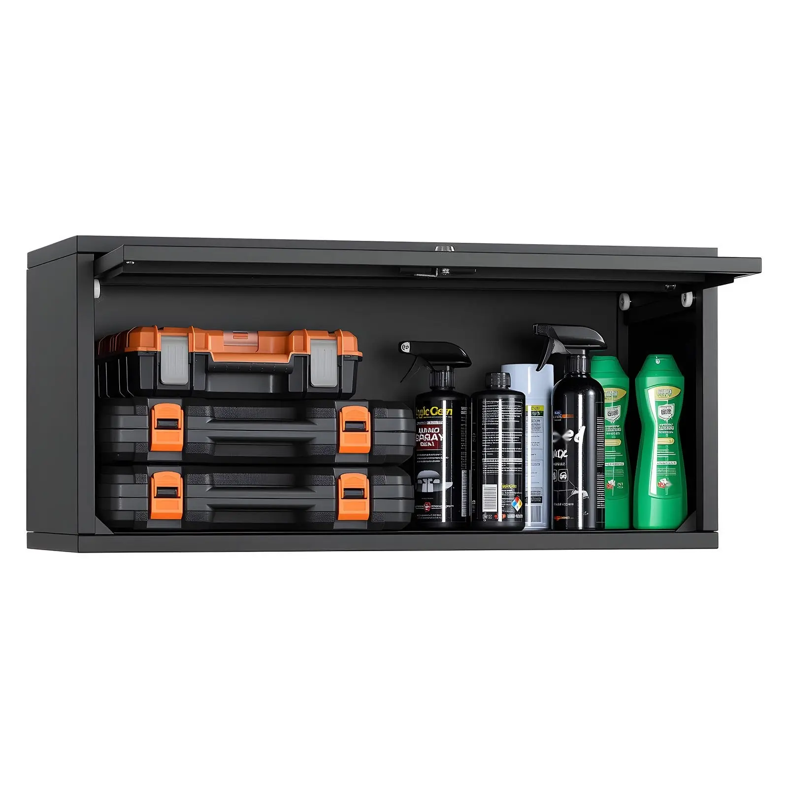 Metal Wall Cabinet With Dimensions 27.56W X 12.01D X 14.02H Inches, Floating Garage Tool Cabinet Featuring Up-Flip Door, 120 Lbs Load Per Shelf, Suitable For Garage, Basement, Kitchen, And Warehouse, Assembly Required