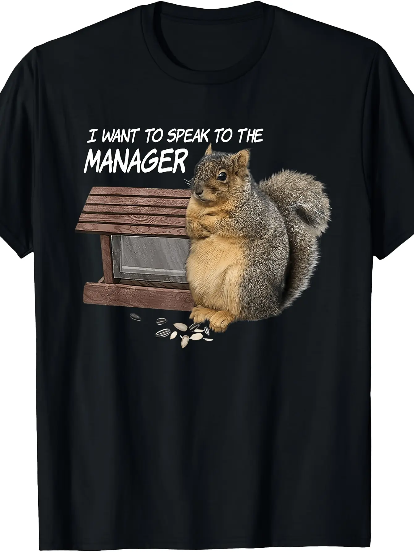Funny Squirrel - I Want to Speak to The Manager T- unisex soft cotton short sleeve t shirt, vintage graphic casual tee for men women teens, perfect birthday holiday gift for camping travel gym daily street  wear