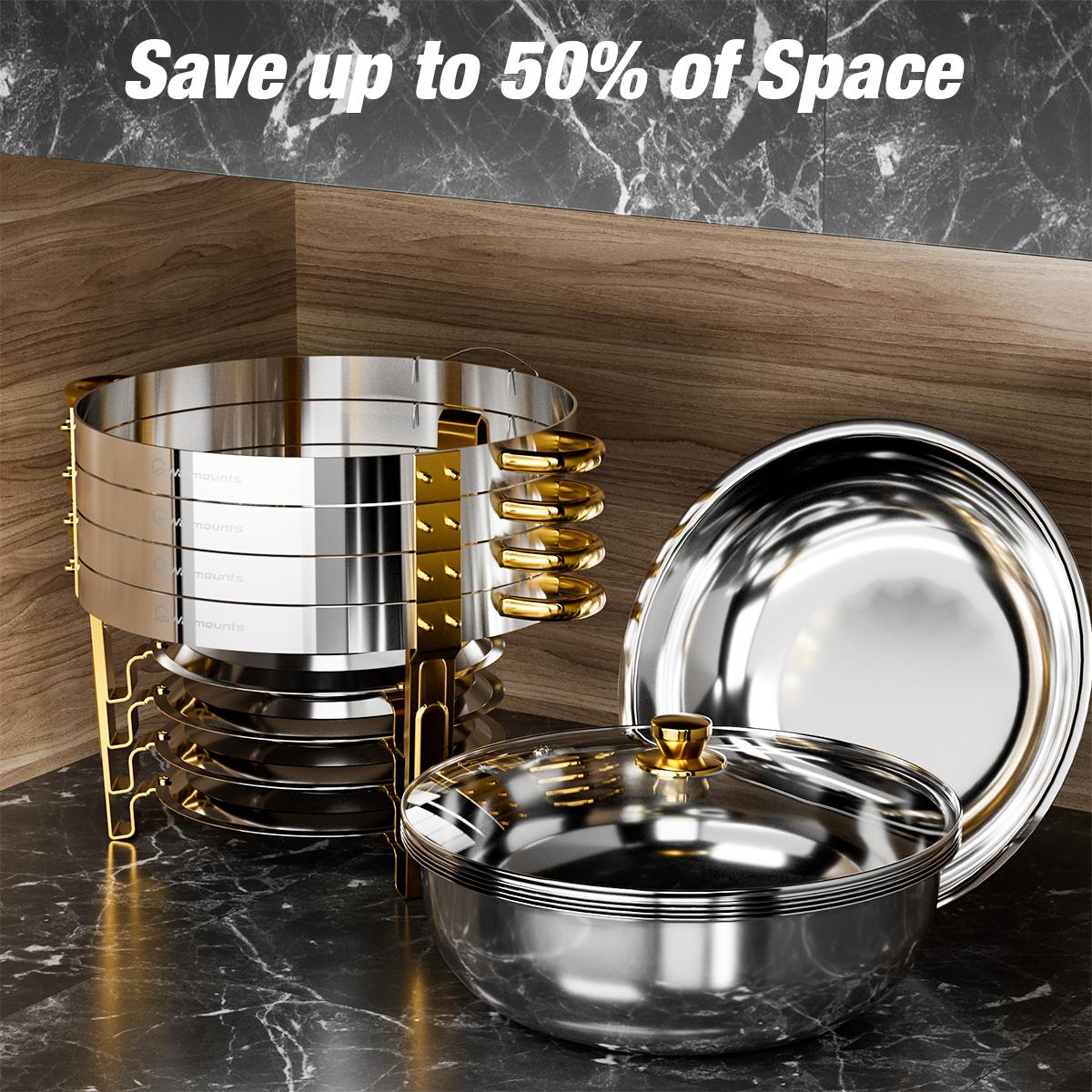 WARMOUNTS Chafing Dish Buffet Set, Glass Lid 5QT 2/4/6 Pack Gold Accent Stainless Steel Chafers and Buffet Warmers Sets with Lid & Lid Holder for Parties Catering Events Weddings Banquets