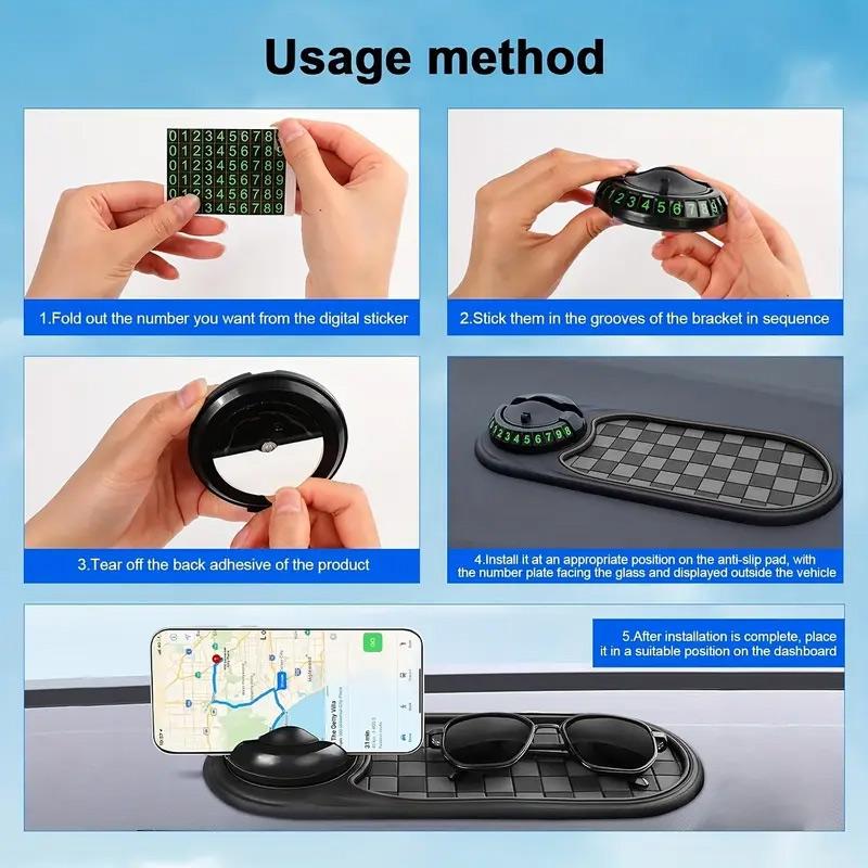 Anti-skid mat for cars, mobile phone car holder, decorative pad for car dashboard, mobile phone rotating stand, high-temperature durable high-end square creative interior accessories, car storage pad, multi-functional accessories