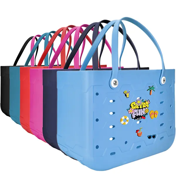 Extra Large EVA Beach Tote for Women & Men, Stylish Waterproof & Sandproof Bag with Fun DIY Charms, Lightweight Storage Tote for Travel, Beach Bag, Tote Shoulder Bag