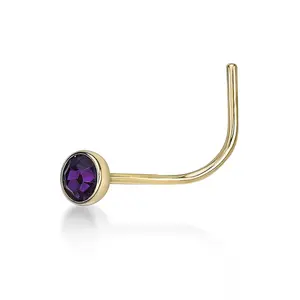 14K Curved Purple Swarovski Nose Ring - 20G