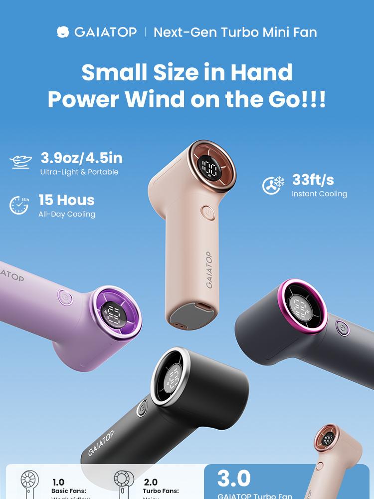 GAIATOP Mini Handheld Fan, High-Speed Turbo, Portable Pocket Fan with 5 Gear Wind, LED Display, USB Battery-Operated, Ideal for Outdoor Travel Cooling, Gym, Camping, Gifts for Women & Men   Valentine's Day gift