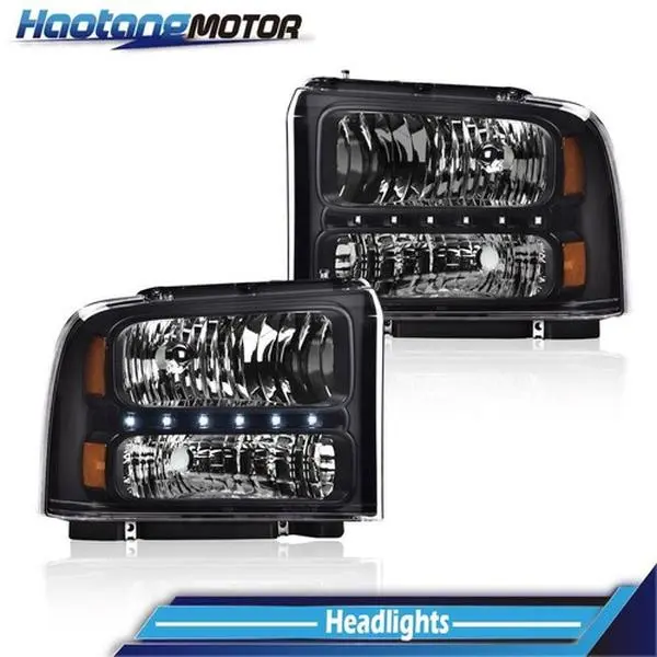 CROSSDESIGN Headlights W/ LED Strip Fits For 2005-2007 Ford F250 F350 F450 F550 Super Duty, Led Headlamp, Led Front Lights