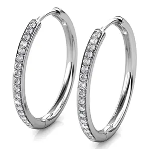 Cate & Chloe Bianca 18k White Gold Plated 25mm Hoop Earrings for Women – 34 Simulated Diamond Crystal Hoops – Hypoallergenic, Lead & Nickel Free Lightweight Earrings with Secure Latch Back – Premium Gift Box Included, American Owned - Mothers Day Gift
