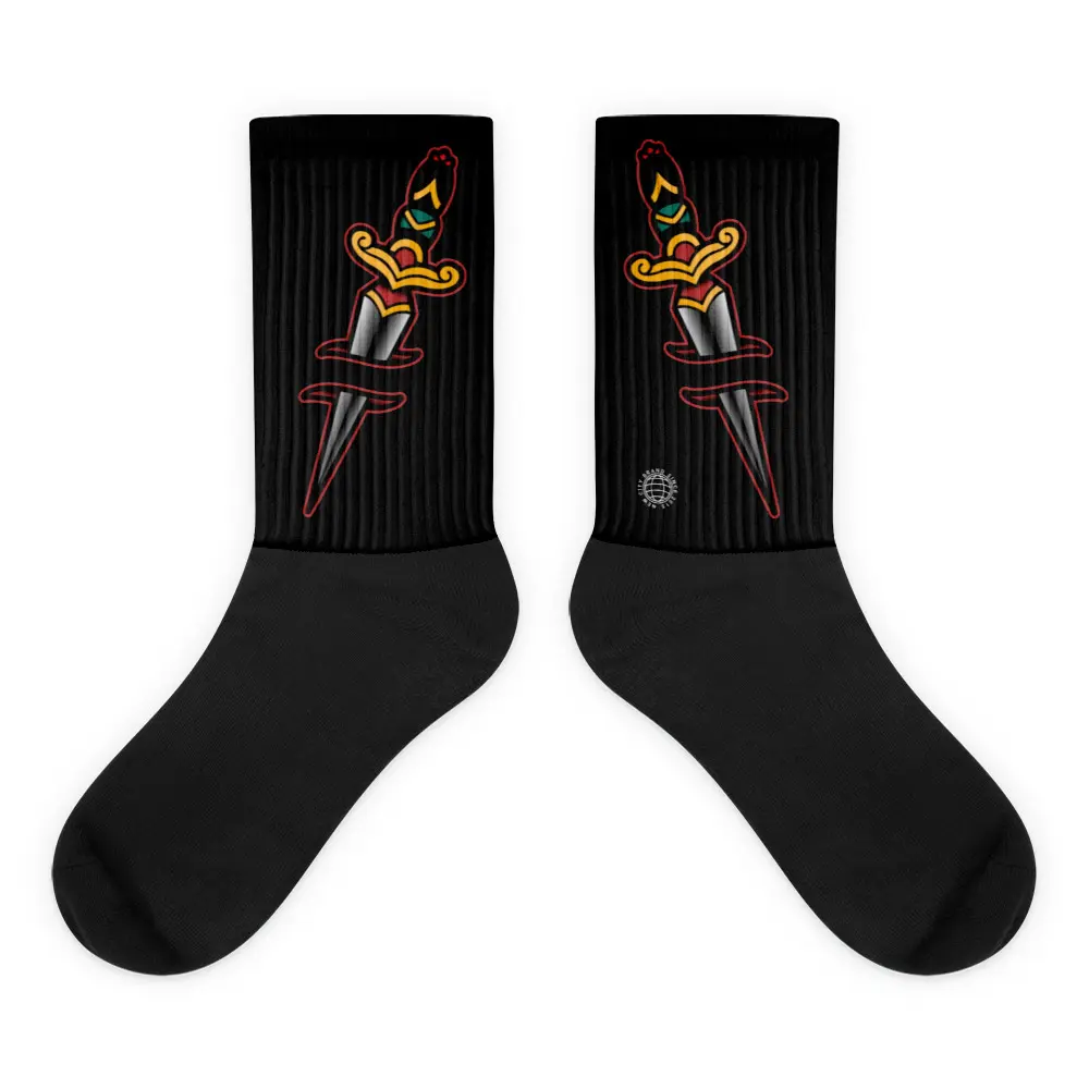 Men's Cotton Rib Streetwear Black Socks - Dagger Graphic, Athleisure-Casual Style, New City Exclusive, Ideal for Late-Night Hangs