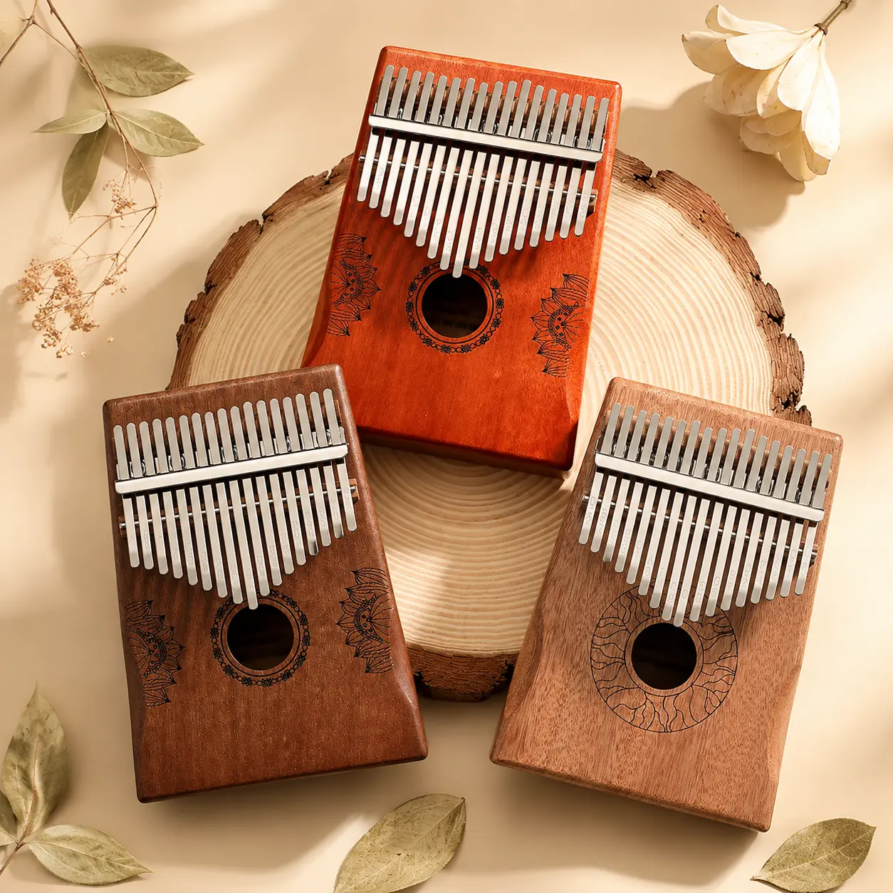 17 Key Wooden Kalimba Lotus Design Thumb Piano Beginner Music Gift
