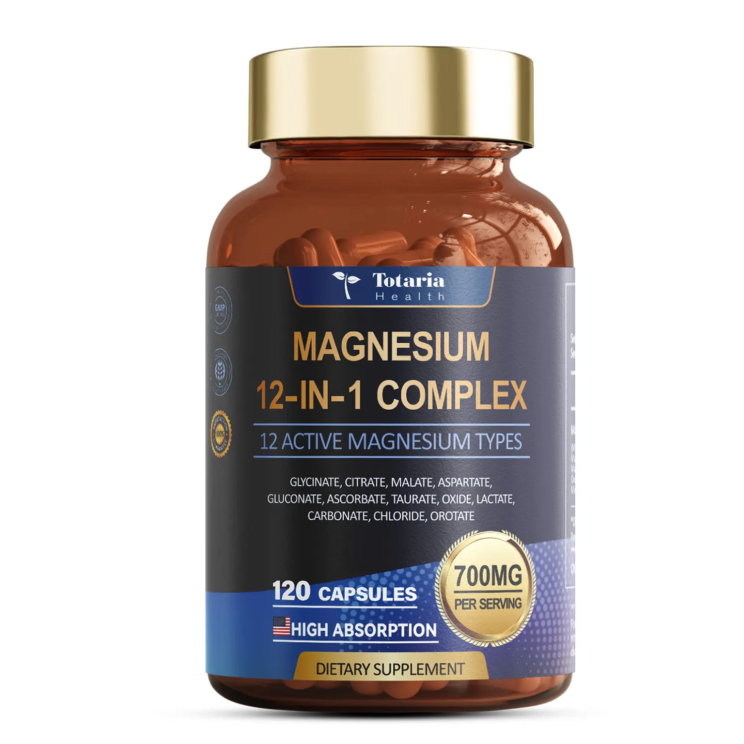 Totaria 12-in-1 700mg Magnesium Complex - Glycinate Citrate Malate Oxide Taurate Aspartate Orotate, Vegan Capsules for Muscle, Heart, and Relaxation Support