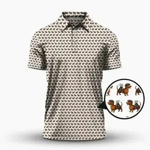 Dachshund Pattern Golf Polo Shirt for Men, Funny Wiener Dog Golf Polo, Cute Dog Lover Performance Golf Shirt