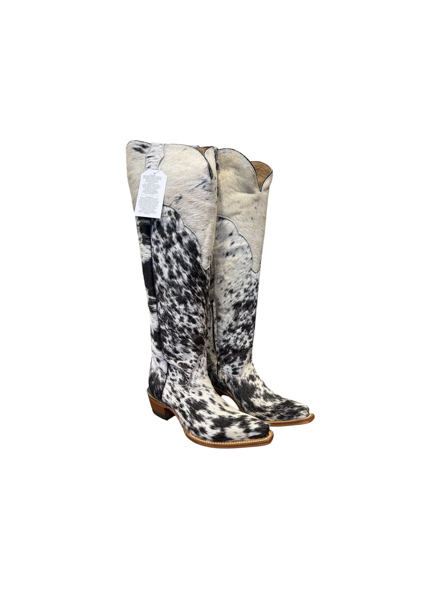 Women's Ironranch High Cowgirl Boot, Western Style Cowhide Boot with Bold Pinto Pattern, Spotted Print Pointed Toe