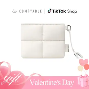 Comfyable Cute Puffy Coin Purse Pouch Change Holder for Women, Small Organizer with ID Window, Magnetic Closure, Water-repellent, Storage for AirPods