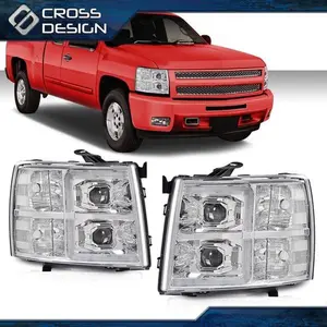 CROSSDESIGN CHROME LED BAR TUBE HEADLIGHT LAMPS FIT FOR 07-14 CHEVY SILVERADO 1500-3500 HD