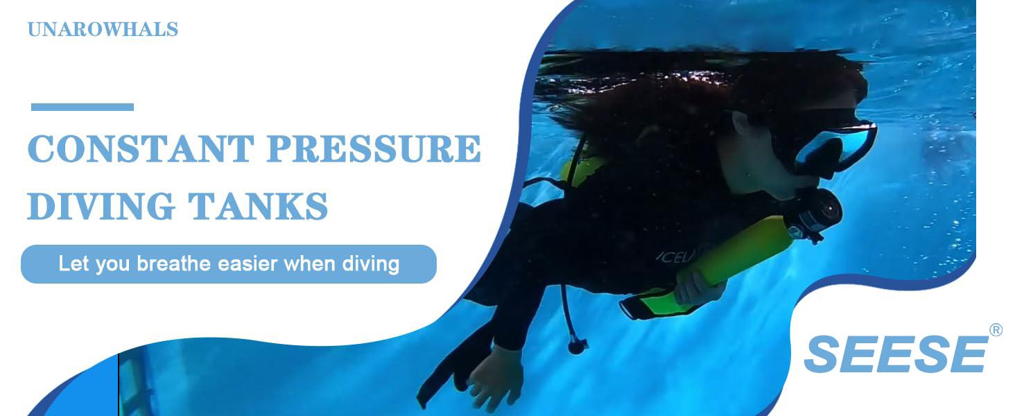 【DealsForYouDays】SEESE Mini Scuba Tank with Snorkel Mask 0.5L Portable Small Diving Tank with Full Face Diving Mask Reusable DOT Certified Pony Bottle Diving Cylinder Kit （No inflatable device）