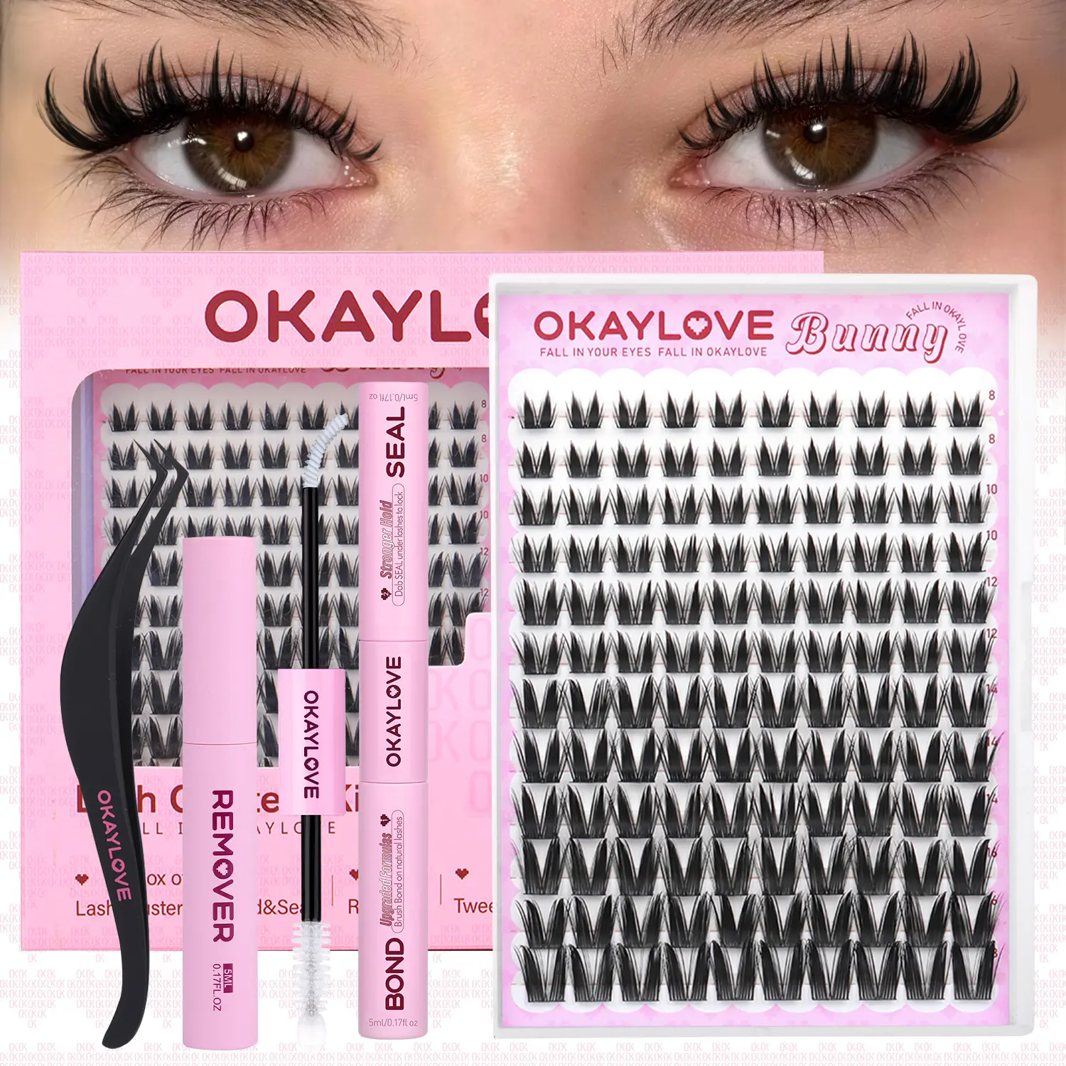 OKAYLOVE Manga Cluster Lashes Kit, Wispy 8-18MM DIY Lash Extension Kit, Lightweight Reusable False Eyelashes (Bunny, Bunny Lite) - Beauty Products, Nature-Infused, Recommended by .melmel.07,  #sohochic #backtoschool