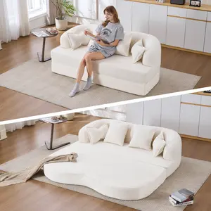 2-in-1 folding sofa, 70-inch boneless folding sofa, convertible compressible sofa bed, 4 pillows, living room apartment, milk white