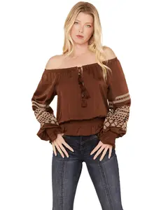 Shyanne Women's Satin Peasant Embroidered Blouse - Swsp23w91