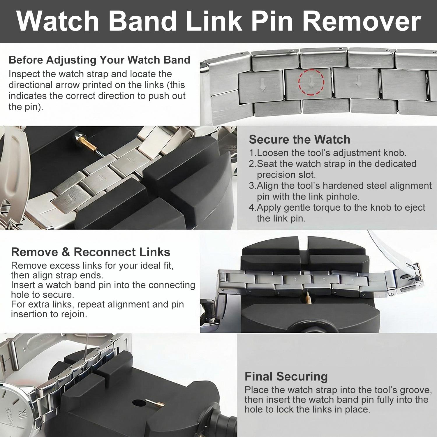 Watch Link Removal Kit, Watch Band Adjustment Sizing Tool Set with Watch Hammer, Spring Bar & Extra Pins Replacement for Watch Strap Repair