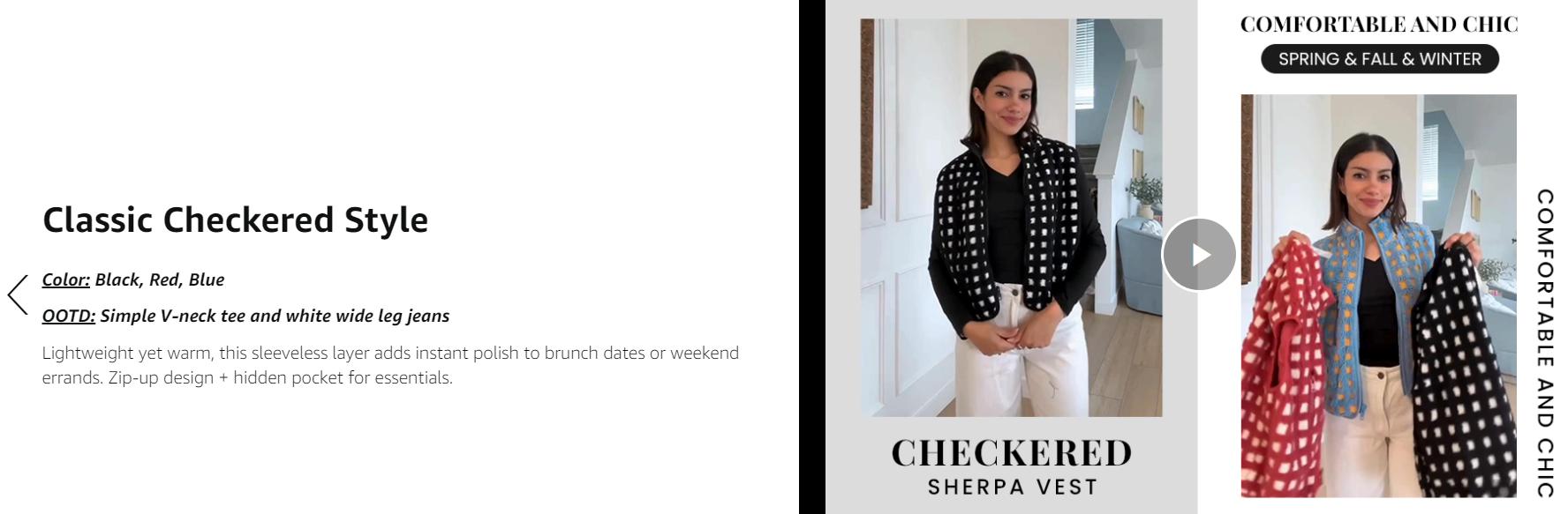 UANEO Women's Checkered Sherpa Vest Fleece Jacket Lightweight Zip Up Sleeveless Crochet Plaid Gilet with Chest Pocket Casual Layering Womenswear Tops