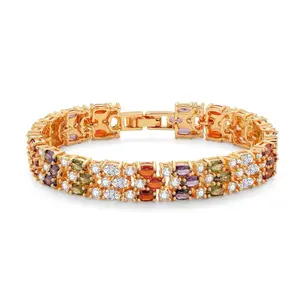 Women’s Multi Color Zircon Tennis Bracelet 18K Gold Plated Copper Alloy Shiny Statement Wrist Jewelry for Gifting Valentine's Day Gift - Velvet Box Packaging (Bracelet Exclusive)