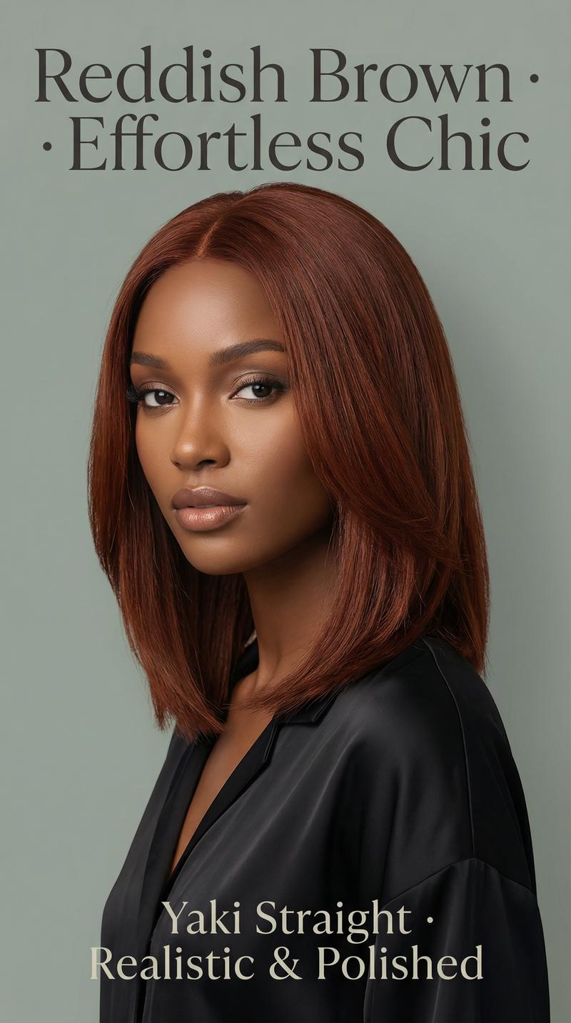 [New In] BGMgirl Wear Go Reddish Brown ️9x6 T-Part Layered Cut Bob Yaki Straight Pre Everything Pre Bleached Knots Wear Go Pre Plucked HairlineWig Lace Draw-String Glueless Human Hair Wig eve valentines day gift