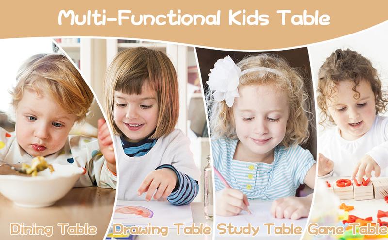 【GARVEE】Adjustable Height Table and Chair Set for Toddlers Ages 2-10, Includes One Table with Graffiti Desktop and Four Chairs, Features Non-Slip Legs, Suitable for Arts & Crafts, Daycare, Classroom, or Home Use in Grey or Natural Color