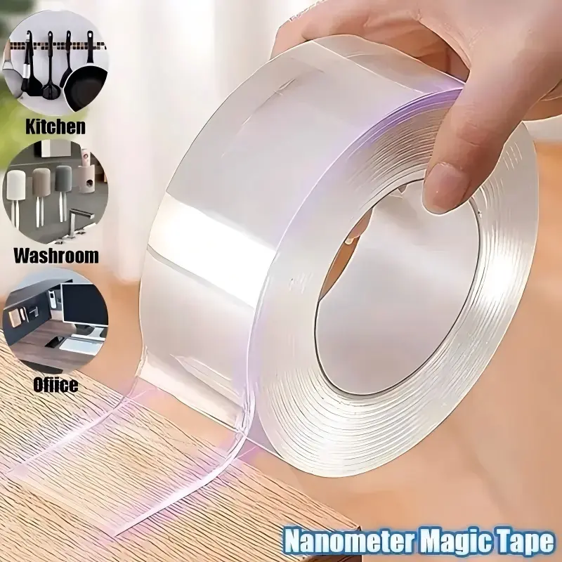 [Holiday Haul] Ultra-strong Double Sided Adhesive,Nano Tape Transparent Reusable Waterproof Tapes Heat Resistance Bathroom Home Decoration-9.85FT acrylic