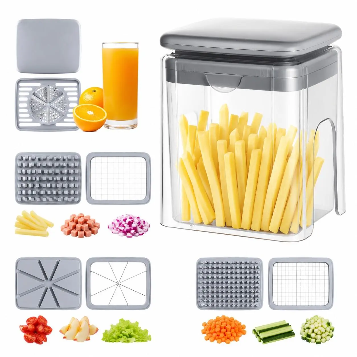 4-in-1 Multifunctional Kitchen Gadget - Vegetable Chopper, French Fry Cutter, Potato Slicer, Onion Dicer, Carrot Cutter, Citrus Juicer