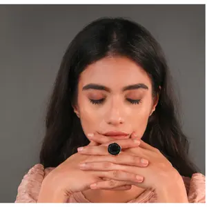 Black Onyx Engraved Ring – Silver-Toned Adjustable Band