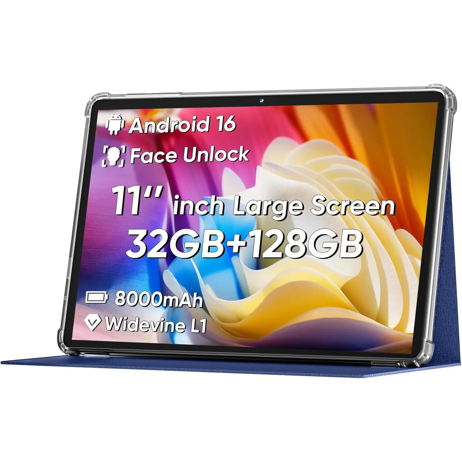 2026 Android16 Tablet 11inch, Face Unlock, 18W Fast Charge,Blue | 32GB+128GB+1TB Expand, Octa-core CPU, 8000mAh Large Battery, WiFi6, Touchscreen Display, Widevine L1 Tableta,sohochic