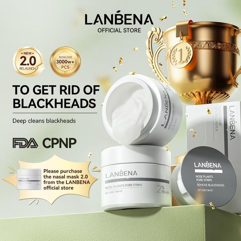 LANBENA 2% BHA Nose Plants Pore Strips Blackhead Mask Deep Cleansing with Amazonian White Clay & Aloe Vera 30g for Pore Health - Moisturize (Updated version in circulation).